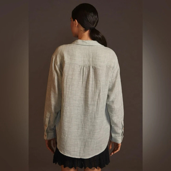 ANTHROPOLOGIE V-Neck Popover Shirt in Blue - Picture 3 of 11